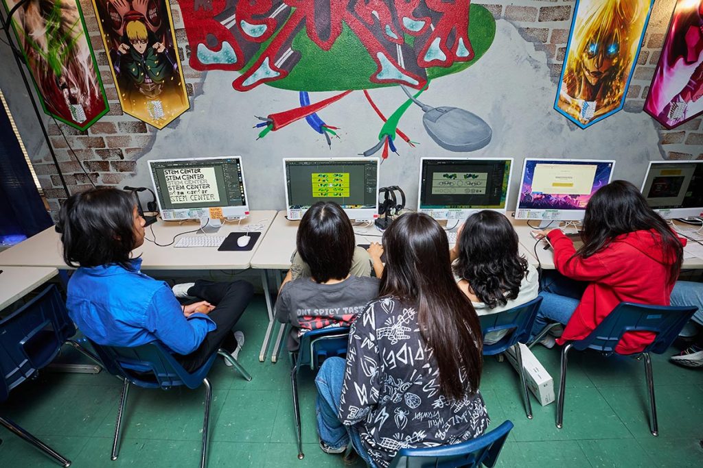 Students working in a computer lab