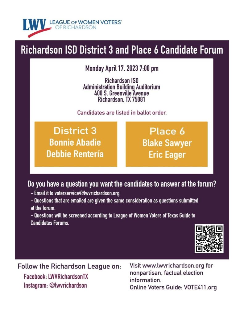 league of women voters flyer for candidate forum