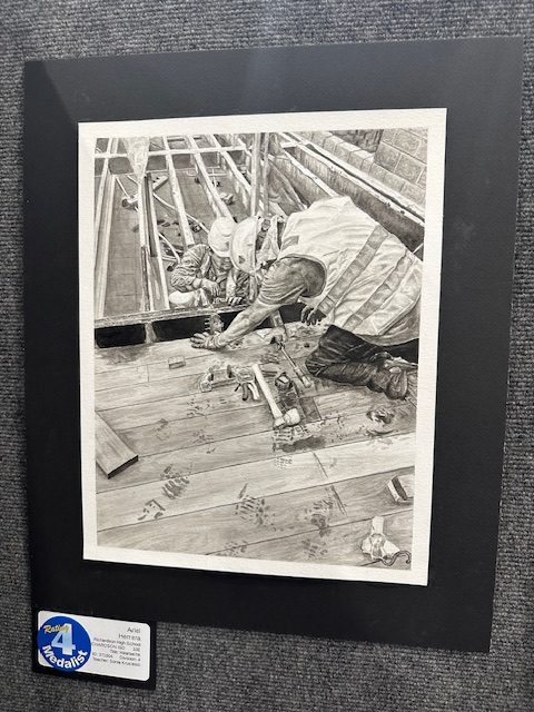 Student artwork of construction workers