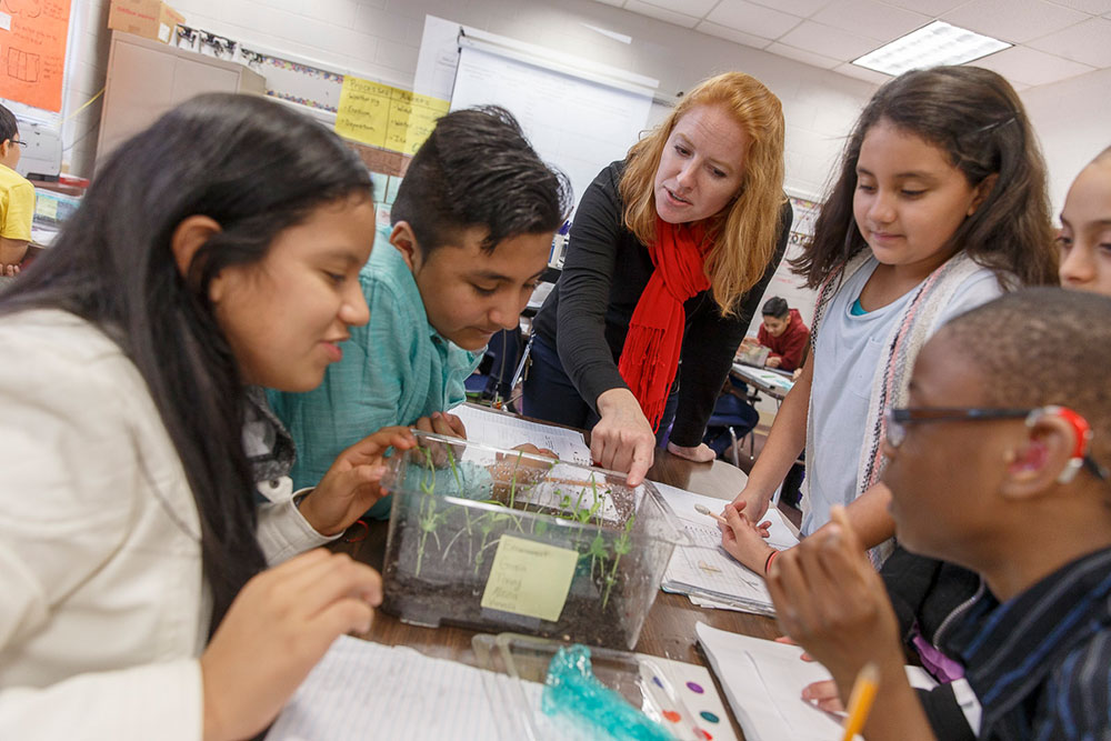 Teacher working with students