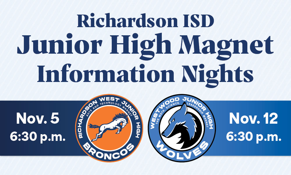 RISD junior high magnet information night on Nov. 5 at 6:30pm at West JH and on Nov. 12 at 6:30pm at Westwood JH