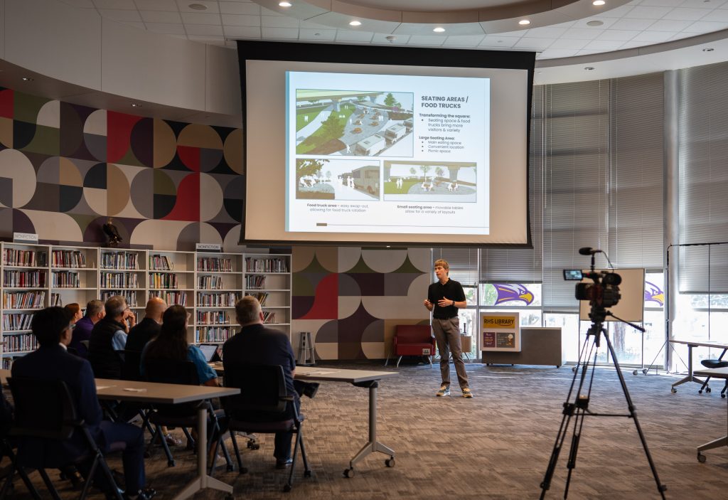 RHS Architecture Student presenting to city of richardson and district leaders