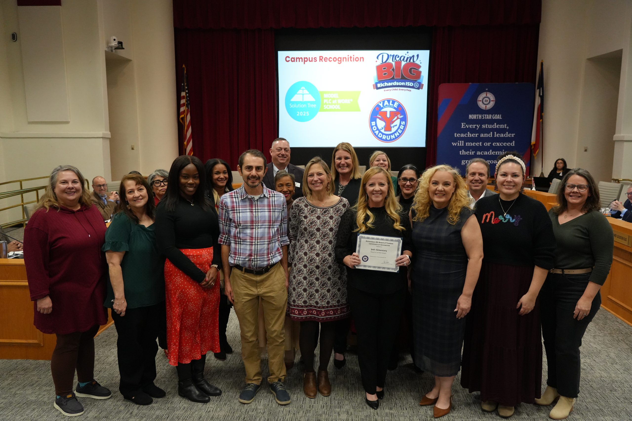 Yale Elementary Leadership team with Board of Trustees being recognized at a board meeting