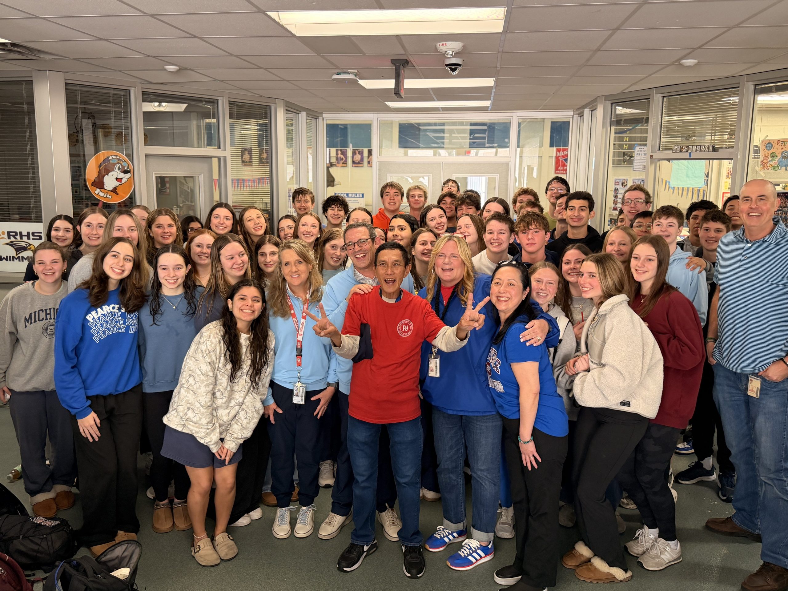 JJP Swim Team, Staff, and Parents with Mr. Le