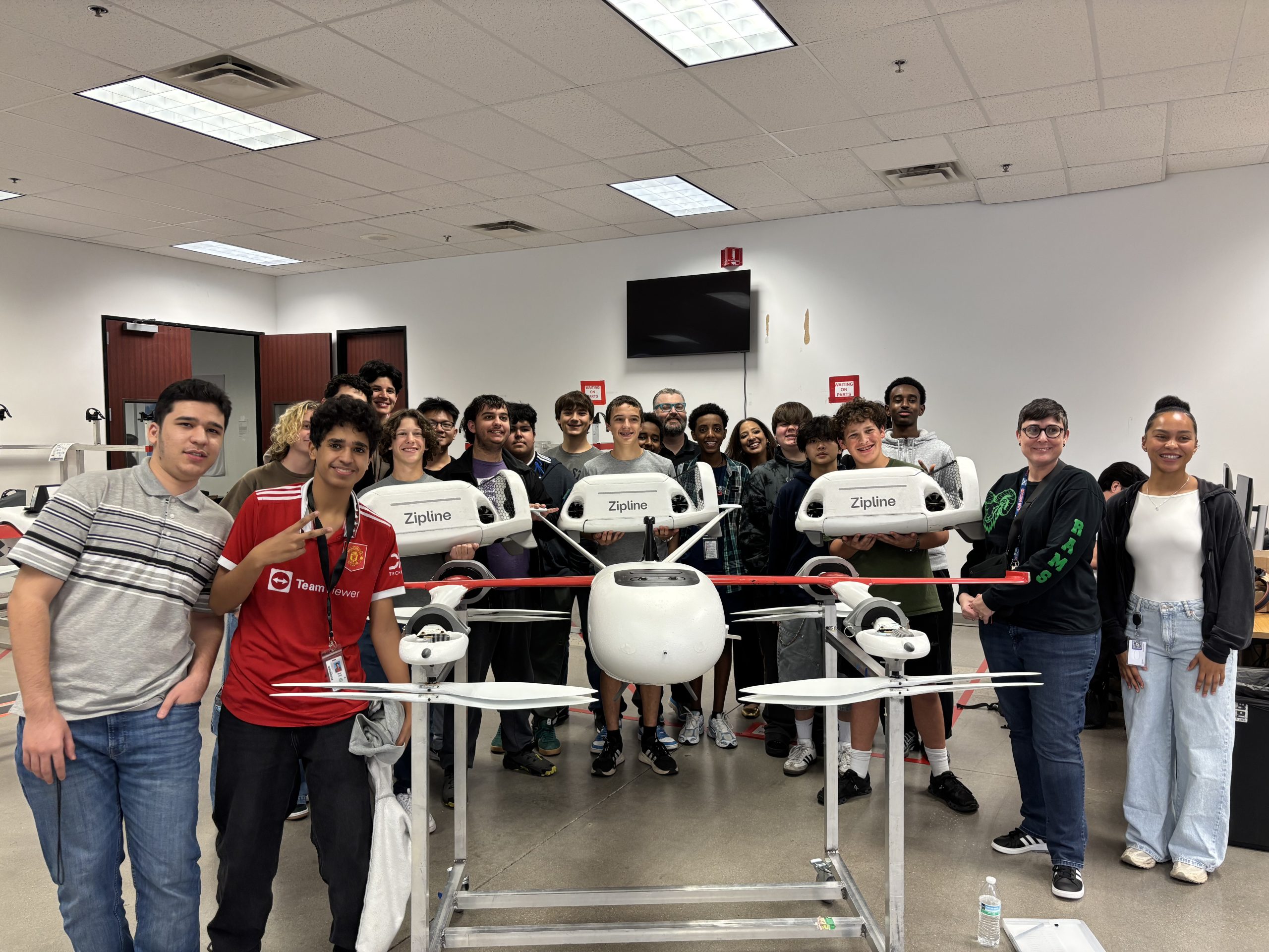 CTE Students with Drones and Aviation equipment