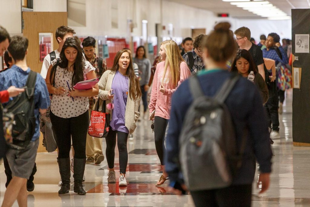 Students walking in the hallway